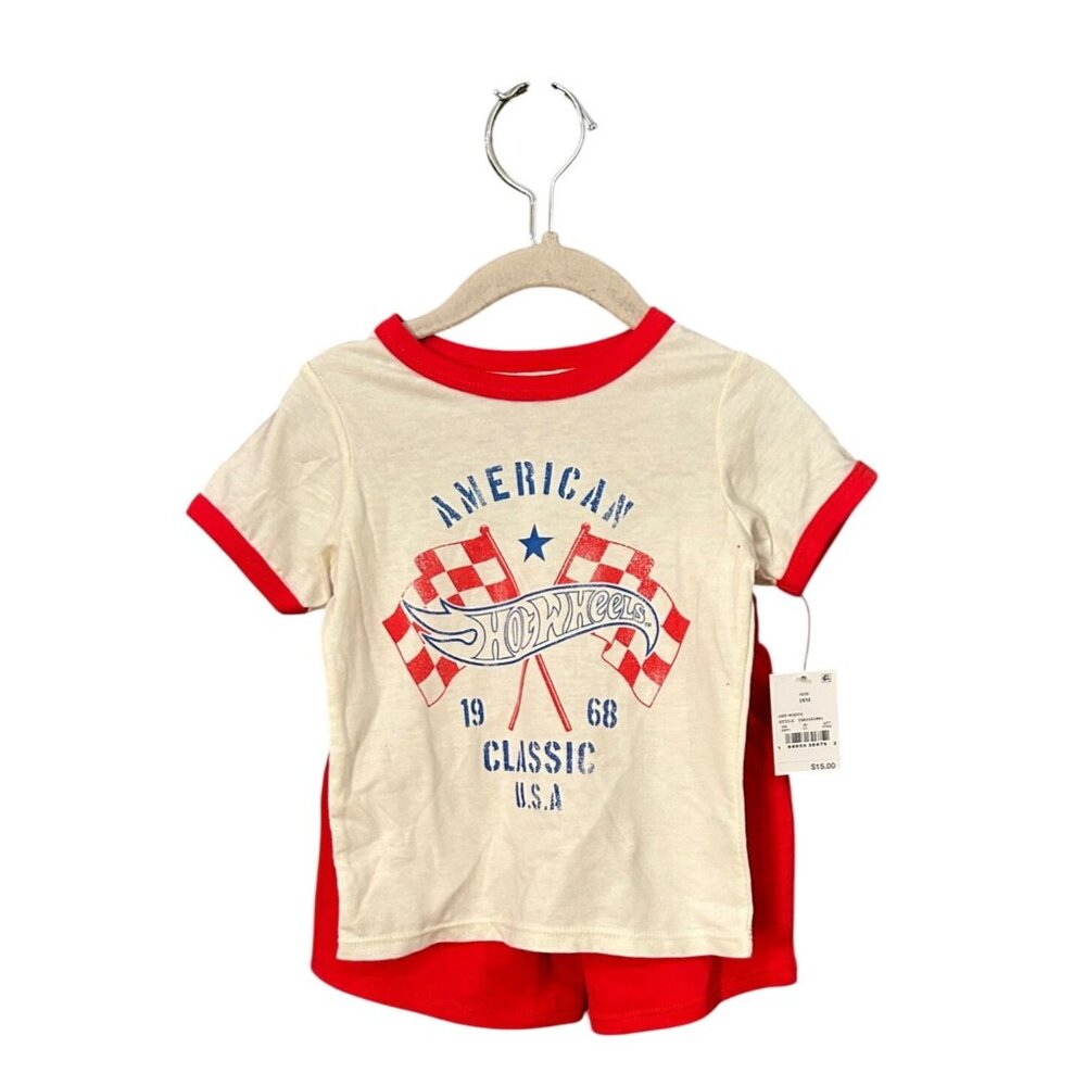NWT Toddler Boys' 18M 2pc Hot Wheels Americana Short Sleeve T-Shirt and Shorts S